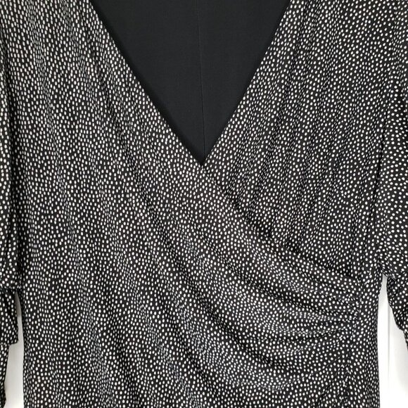 Ralph Lauren V Neck Surplice Jersey Dress Womens 14 Black Polka Dot Knee Length - Picture 8 of 15